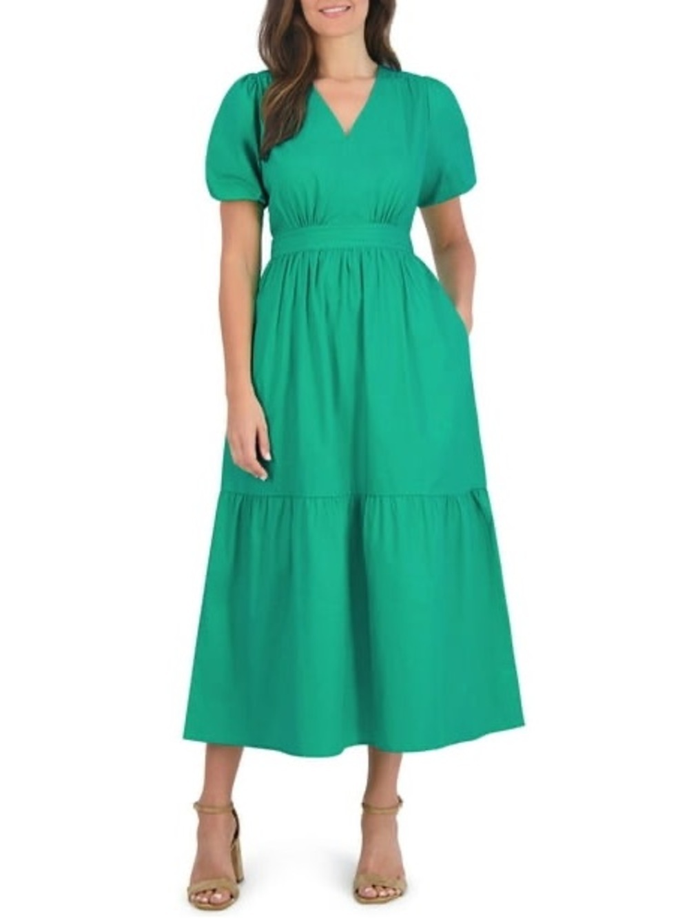 French Connection Green V-Neck Dress